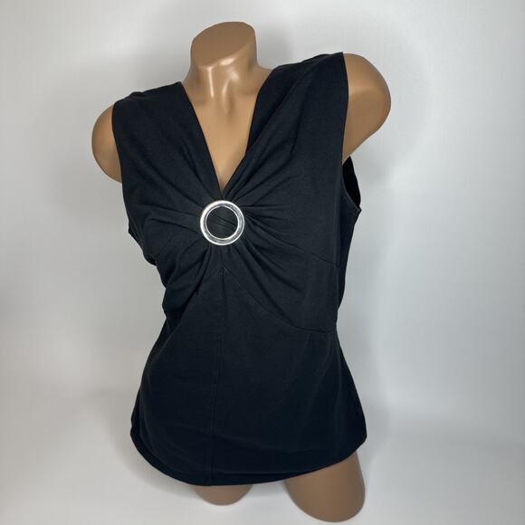 Vintage Y2K Nine West Ring Detail Black Sleeveless Top XL Stretch Minimalist - Picture 9 of 9